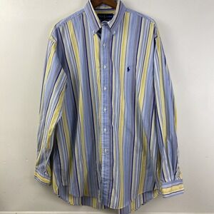 Ralph Lauren Men's L Blake Blue Yellow Striped Long Sleeve Button Down Shirt